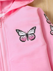 Girls 2pcs Hoodie Top & Sports Trousers Butterfly Print
