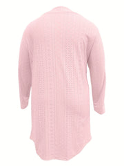 Solid Eyelet Embroidered Long Sleeve Open Front Cardigan