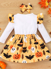 Cartoon Graphic Cotton Halloween Dress for Baby Girl