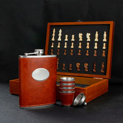 8oz Stainless Steel Hip Flask Wine Cups Funnel Chess Box Set