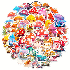 50pcs Cartoon Mushroom Stickers for Water Cups Laptops Phones
