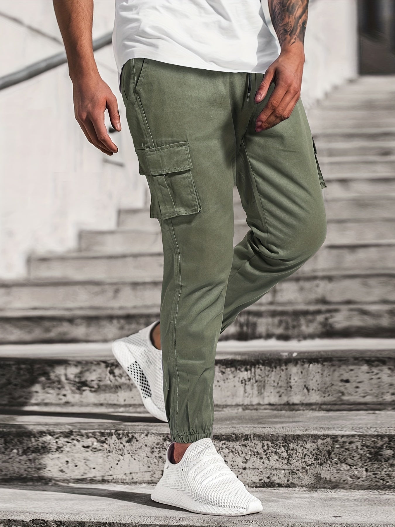 Men's Drawstring Cargo Pants Skinny Fit Jogger Pants