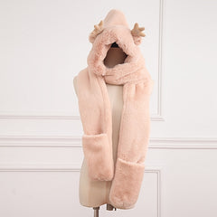 Christmas 3-In-1 Plush Animal Scarf Hat Mittens Set