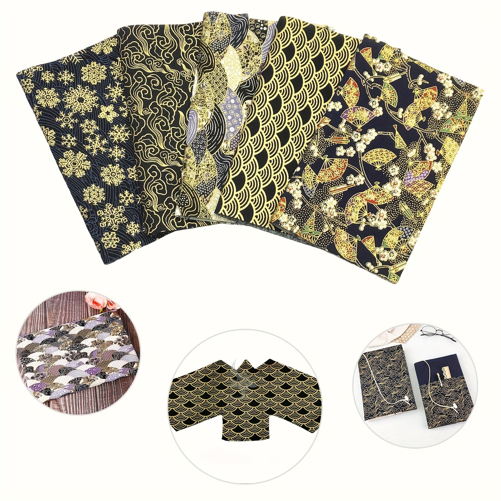 5pcs Japanese Style Cotton Fabric - DIY Quilted Kimono Doll Cloth