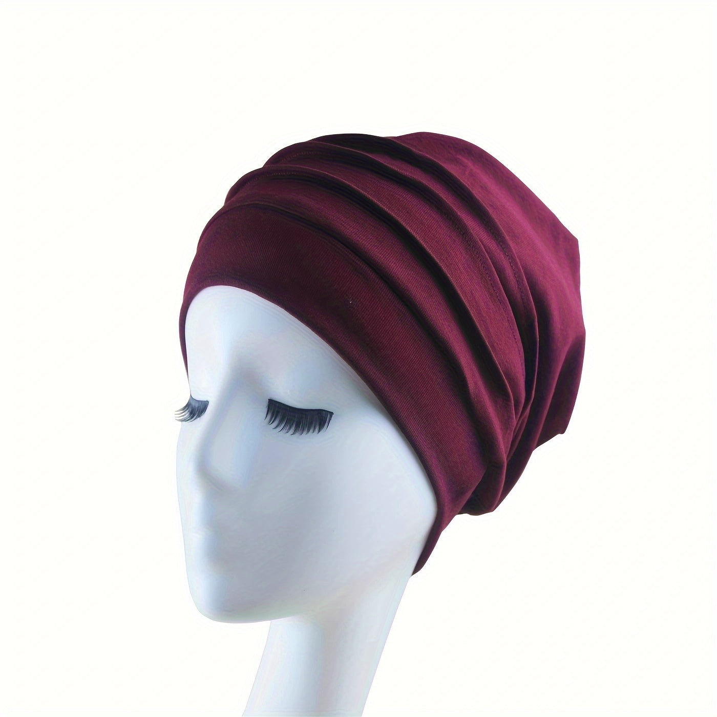 Soft Pleated Turban Cap Elastic Slouchy Head Wrap Solid Beanies Lightweight