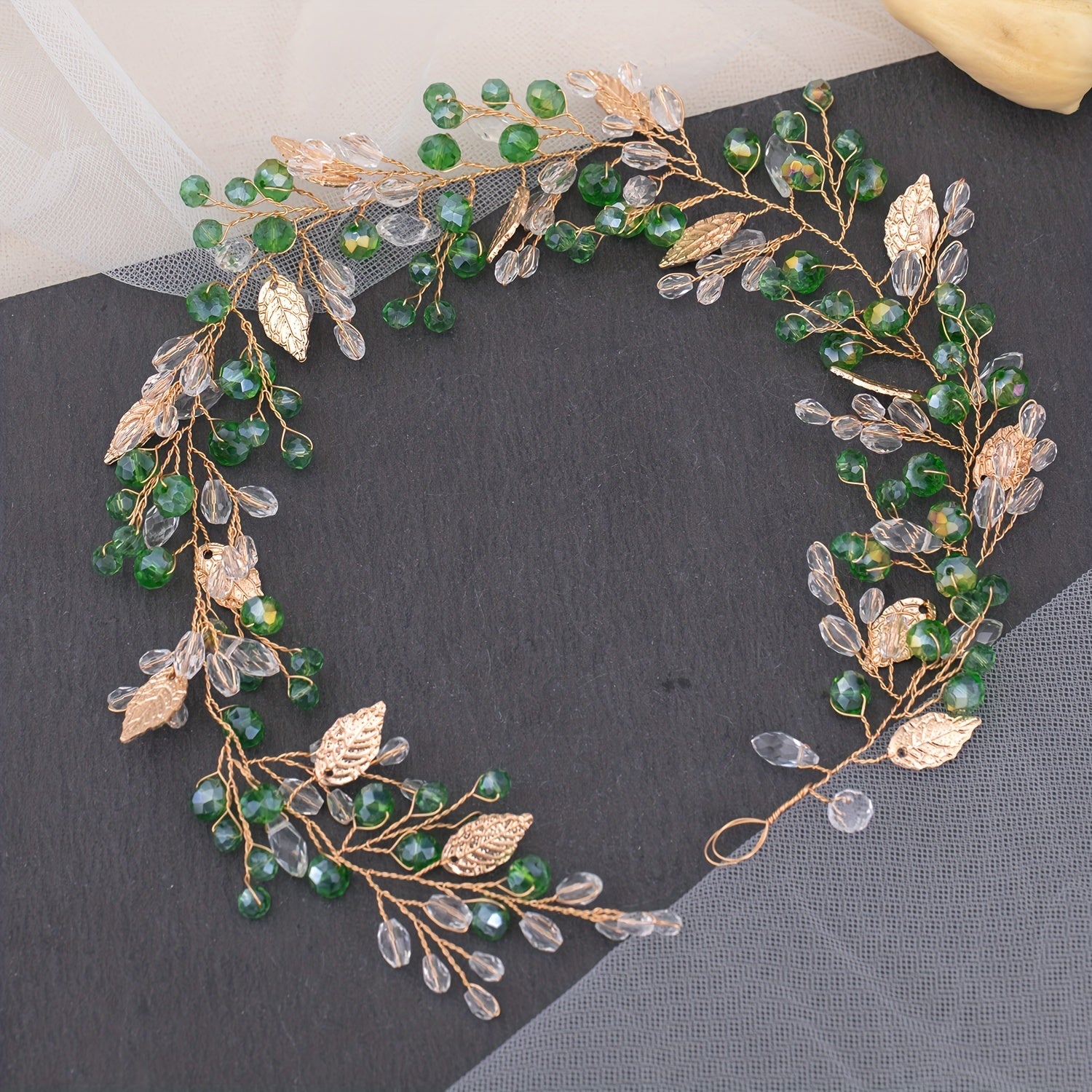Crystal Headpiece Alloy Leaf Shape Headband Retro Headwear
