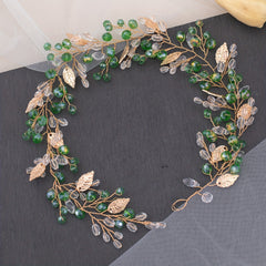 Crystal Headpiece Alloy Leaf Shape Headband Retro Headwear