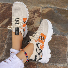 Funny Pumpkin Print Mesh Sports Shoes Lightweight Travel Shoes