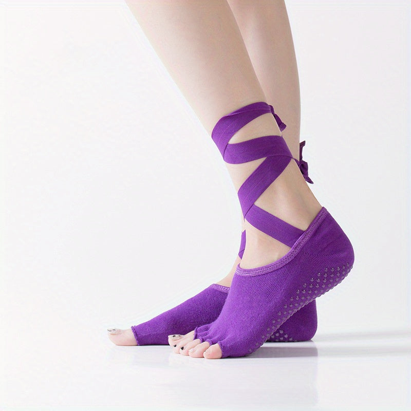 Lace Up Five Toe Yoga Socks Non-slip Open Toe Socks