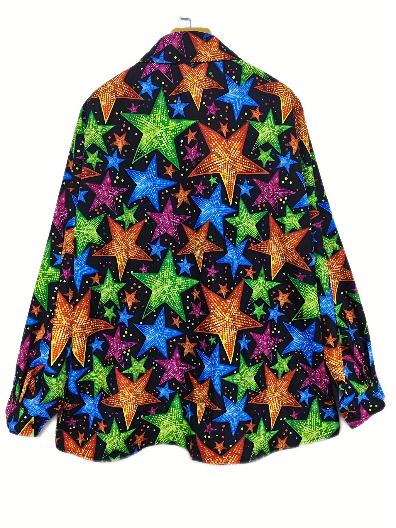 Casual Blouse Women's Plus Star Print Long Sleeve Button Up Shirt