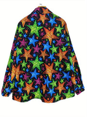 Casual Blouse Women's Plus Star Print Long Sleeve Button Up Shirt
