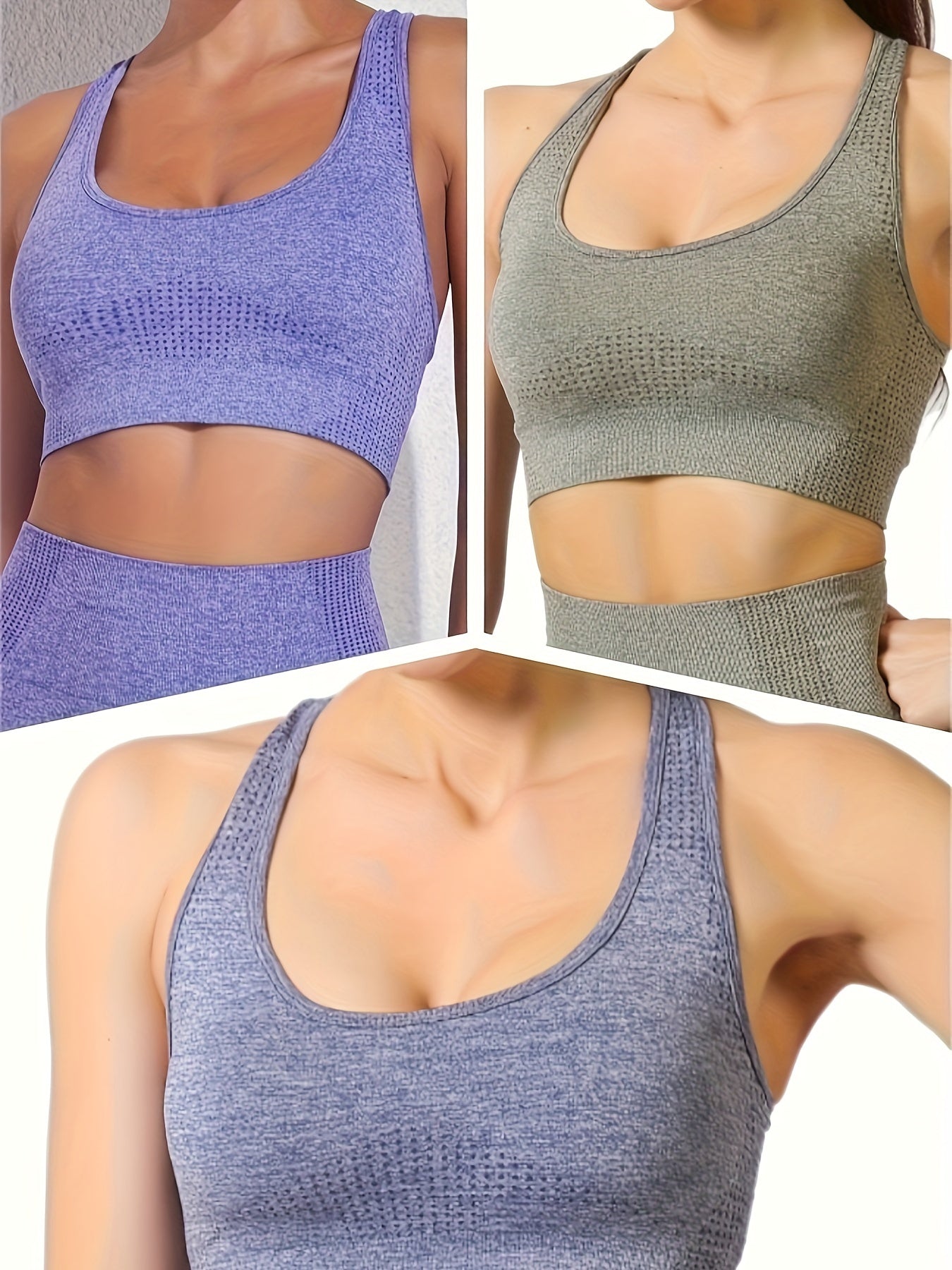 3Pcs Racer Back Sports Bra High Stretch Fitness Top