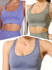 3Pcs Racer Back Sports Bra High Stretch Fitness Top