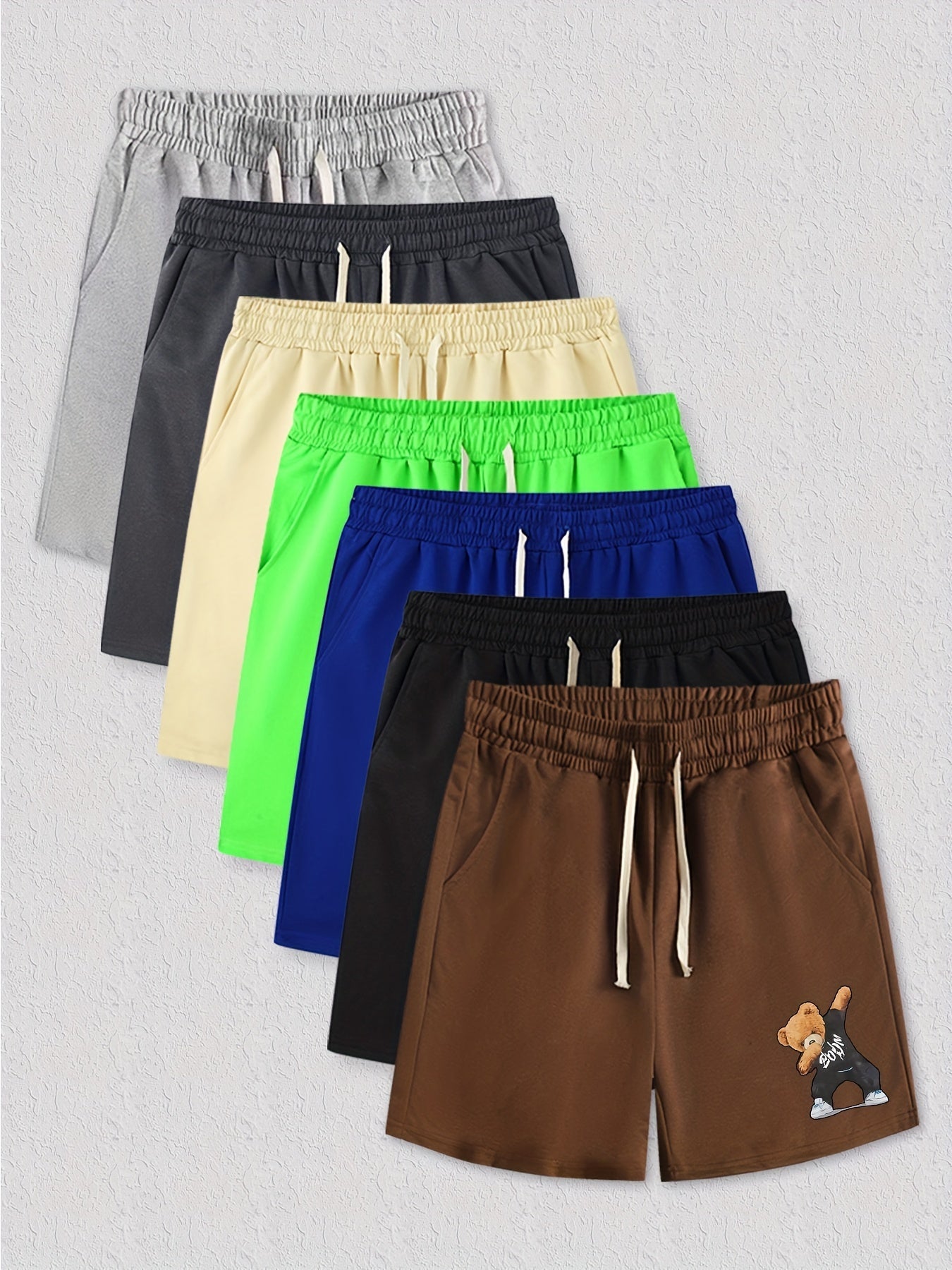 Hip Hop Bear Pattern Comfy Shorts Men's Casual Elastic Waist Drawstring Shorts
