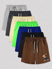 Hip Hop Bear Pattern Comfy Shorts Men's Casual Elastic Waist Drawstring Shorts