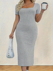 Ribbed Short Sleeve Bodycon Dress
