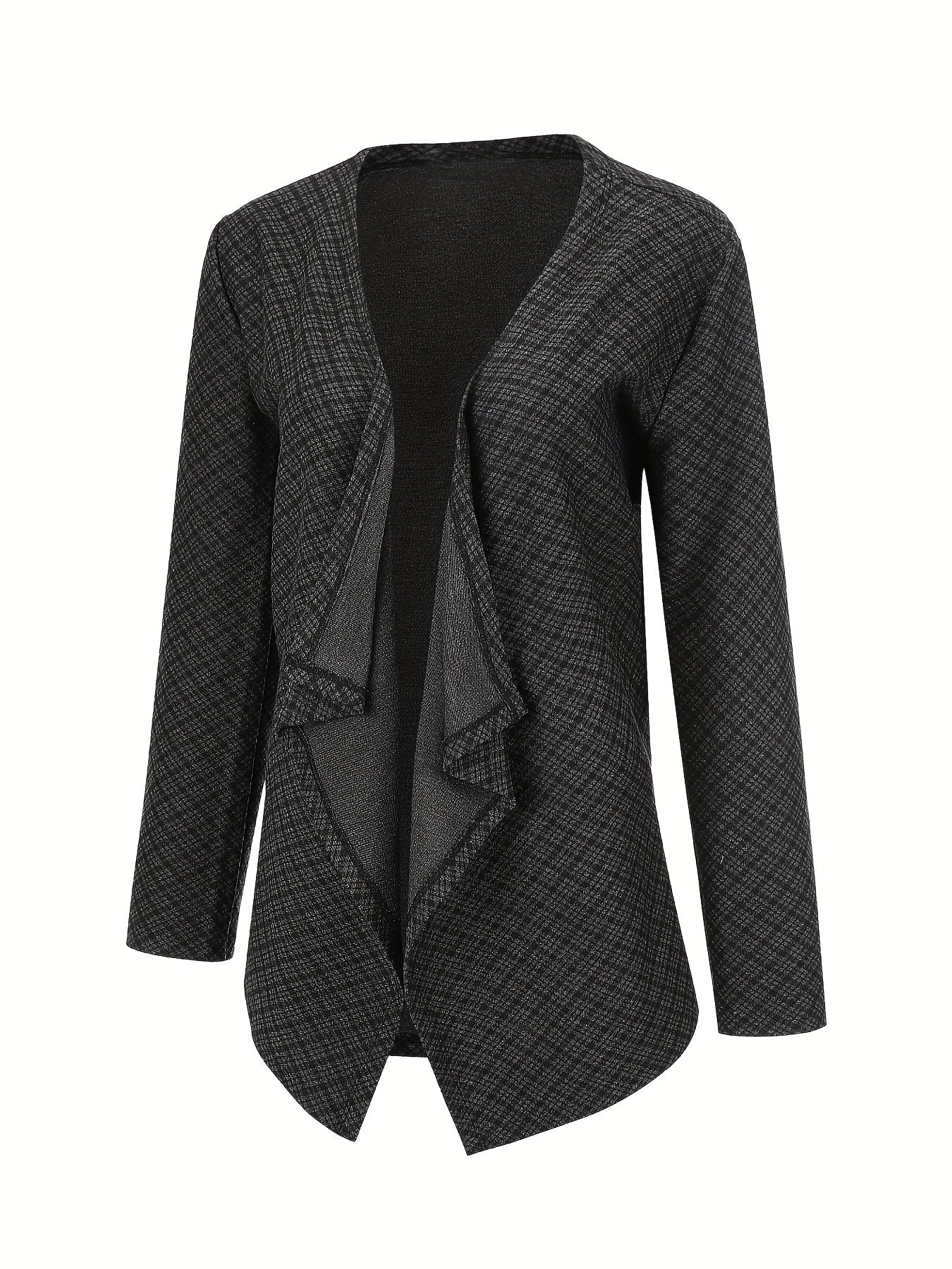 Plaid Print Casual Open Front Long Sleeve Jacket