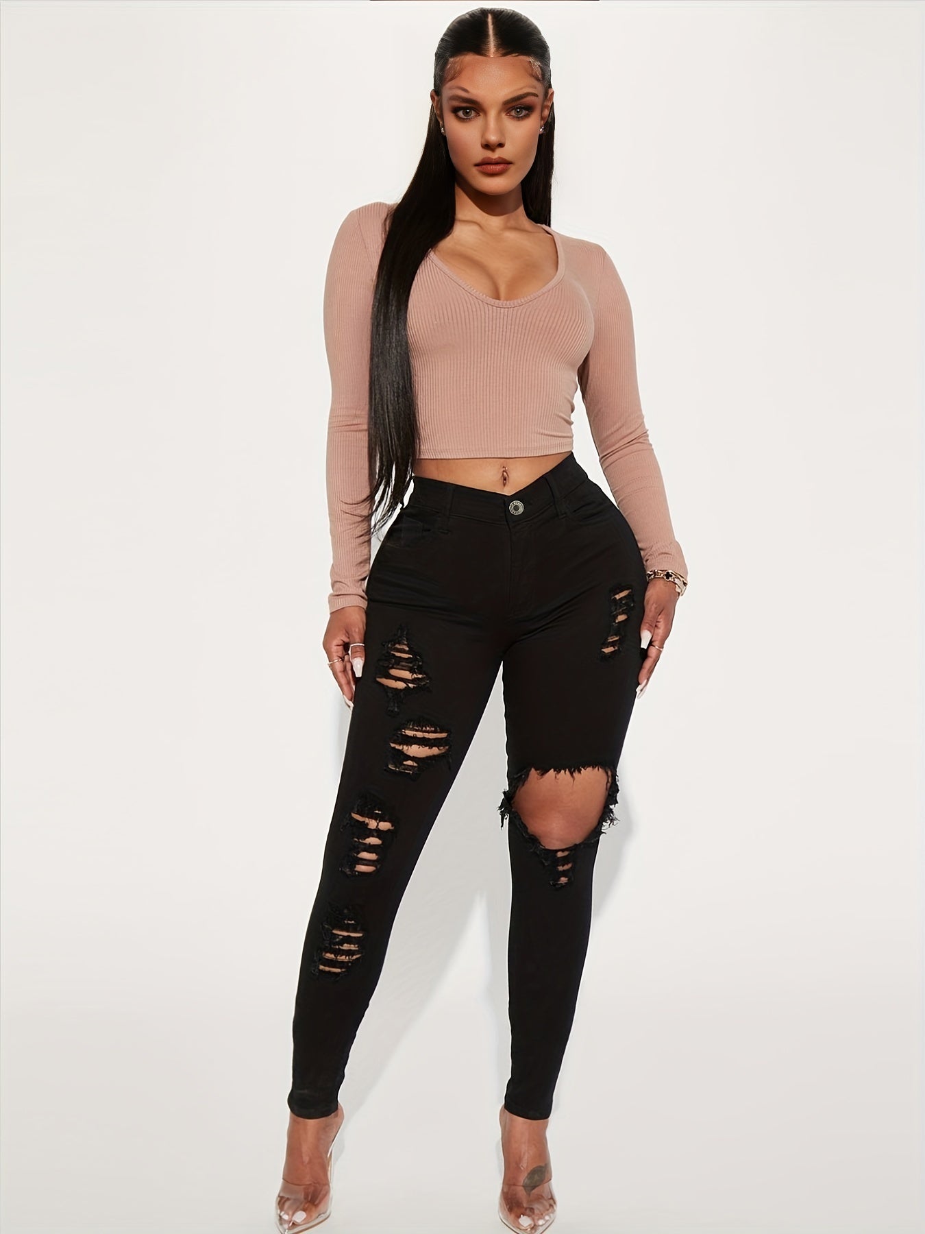 High Strech Ripped Skinny Denim Jeans
