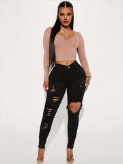 High Strech Ripped Skinny Denim Jeans