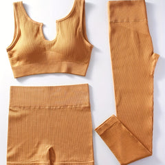 Ribbed Yoga Workout Set Sports Bra, Shorts, Leggings