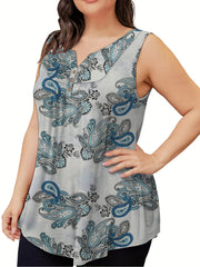 Floral Print Notched Neck Tank Top