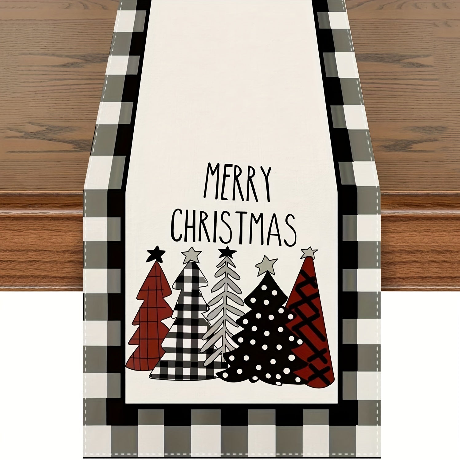 Plaid Christmas Tree Table Runner - Merry Christmas Holiday Decor