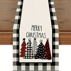 Plaid Christmas Tree Table Runner - Merry Christmas Holiday Decor