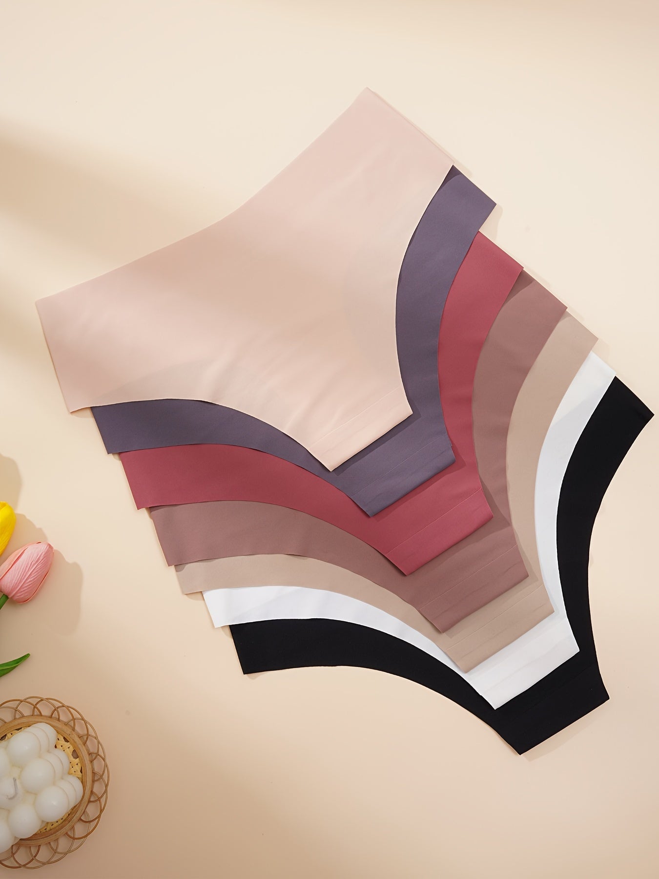 7pcs Solid Panties Comfy Seamless Stretchy Intimates Women's Lingerie