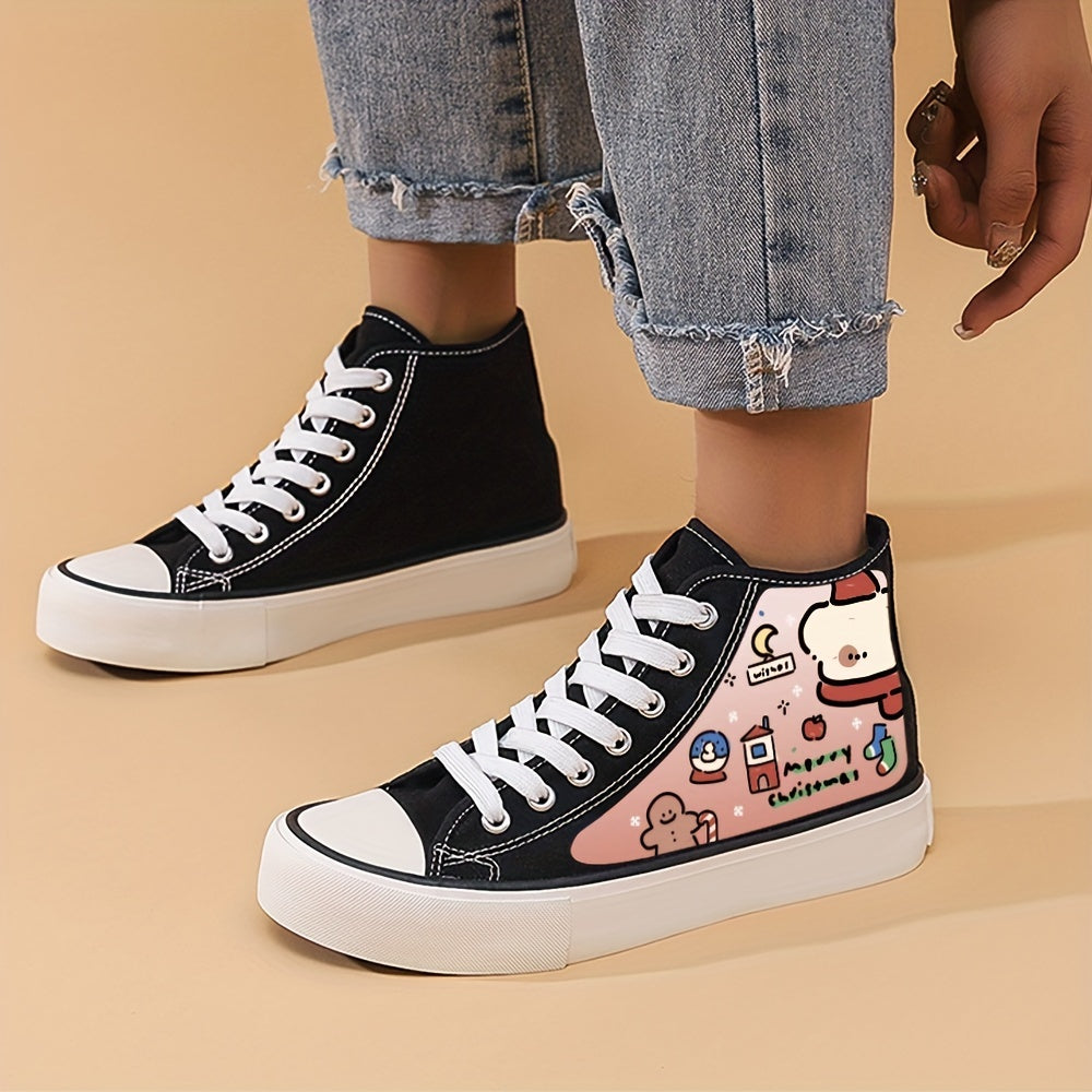 Christmas Cartoon Print Lightweight High Top Canvas Sneakers