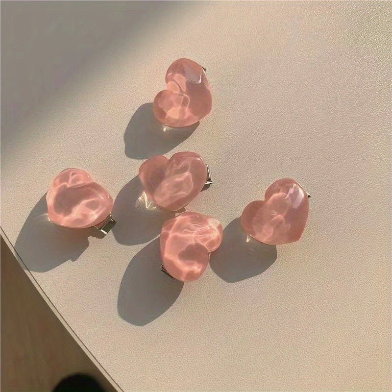 5pcs Pink Hair Clip Set Bow Camellia Peach Heart Edge Clip Hair Accessories