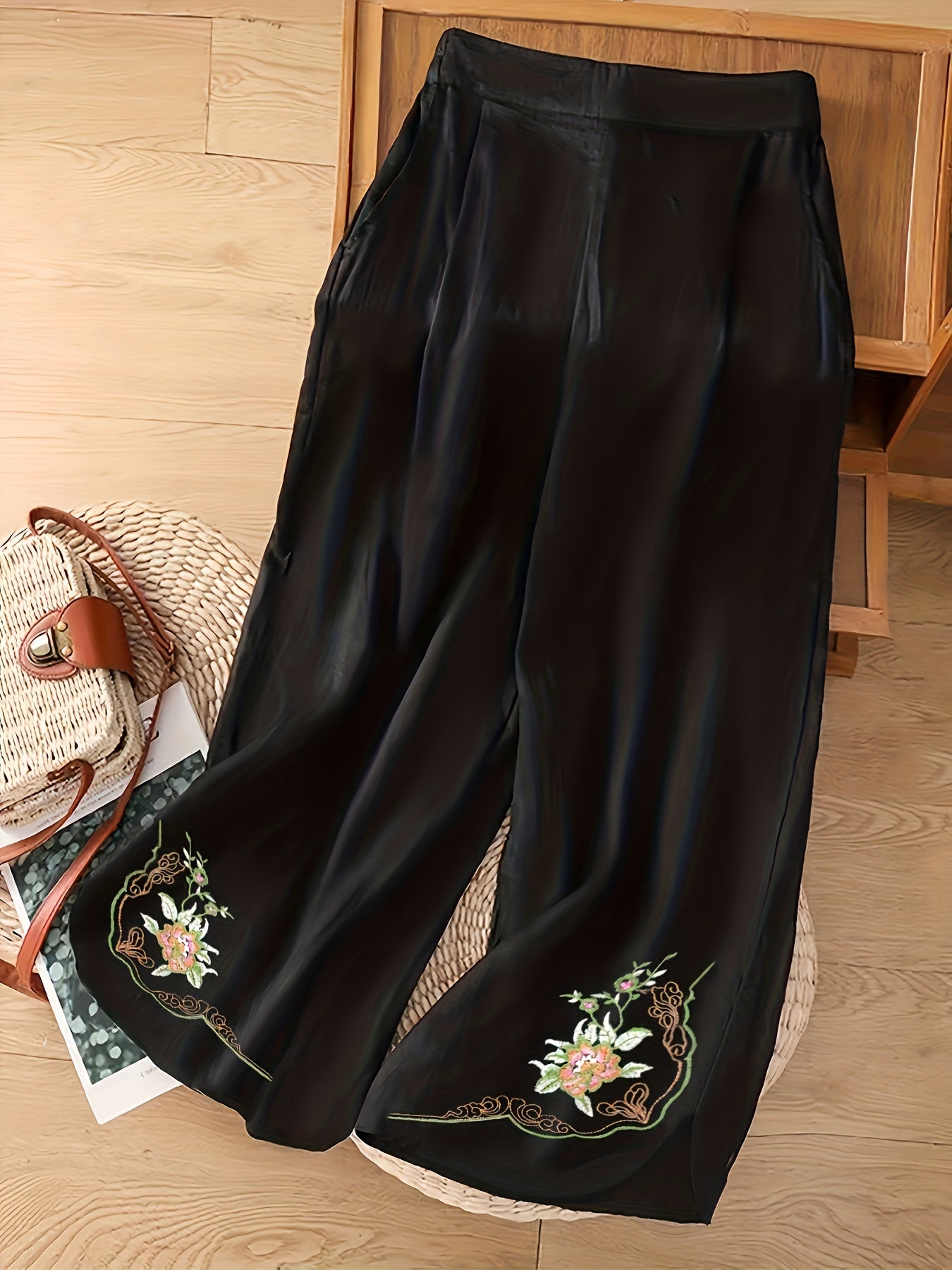 Floral Pattern Crop Wide Leg Pants Spring & Fall Casual Loose Pants