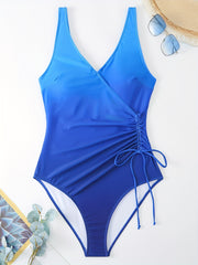 Ombre Print Wrap One Piece Bathing Suit