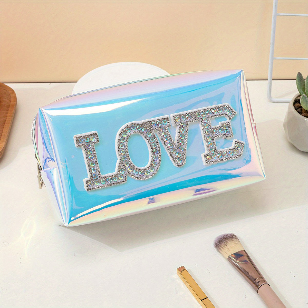 LOVE Letters Makeup Bag Y2k Style PVC Waterproof Cosmetic Pouch