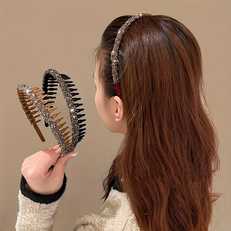 Vintage Rhinestone Headband with Teeth, Flocked Hair Hoop