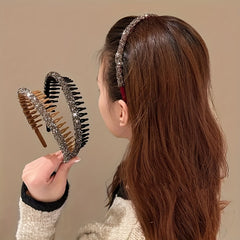 Vintage Rhinestone Headband with Teeth, Flocked Hair Hoop