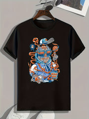 Cartoon Print Men's Graphic T-shirt for Summer