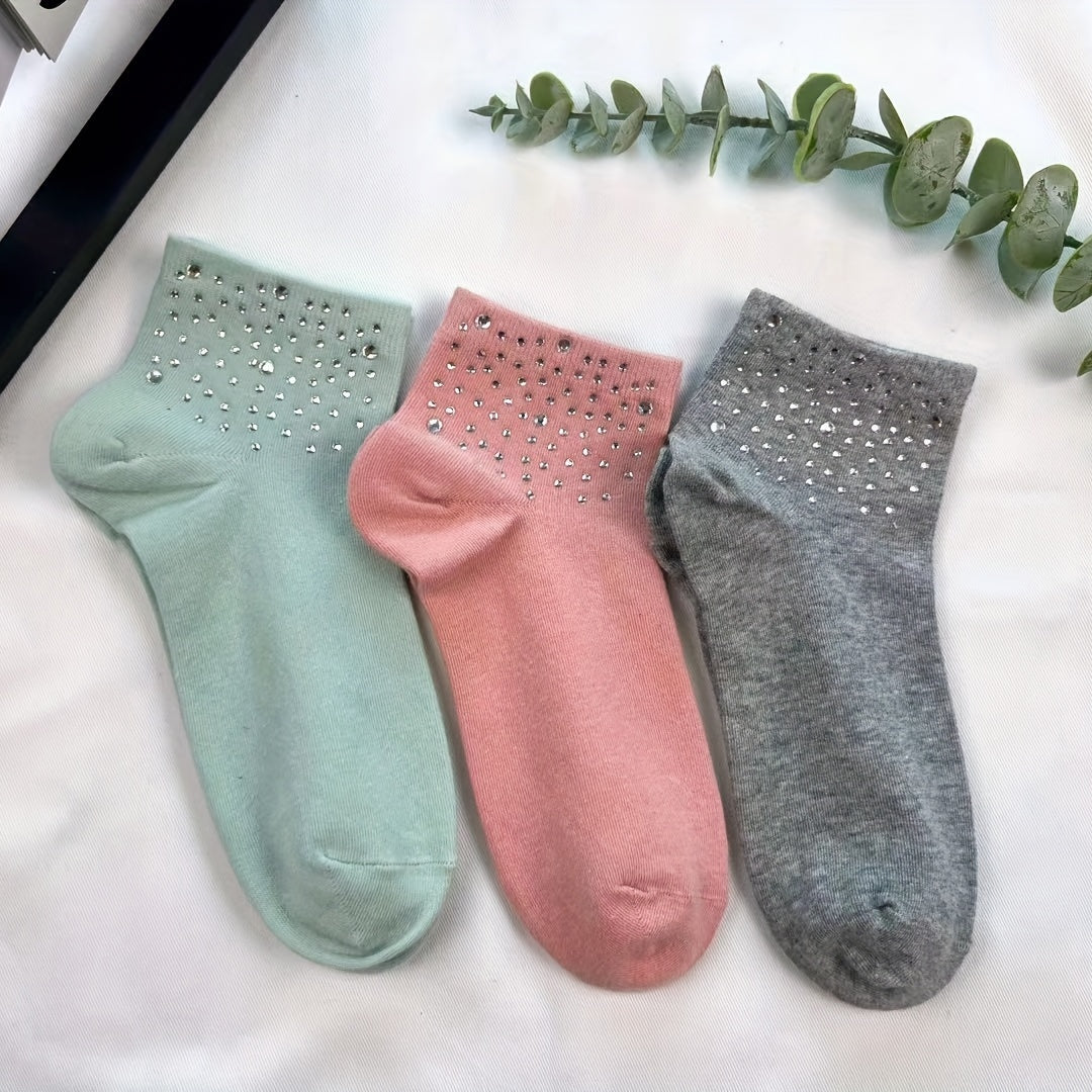 5 Pairs Rhinestone Decor Crew Socks for Women