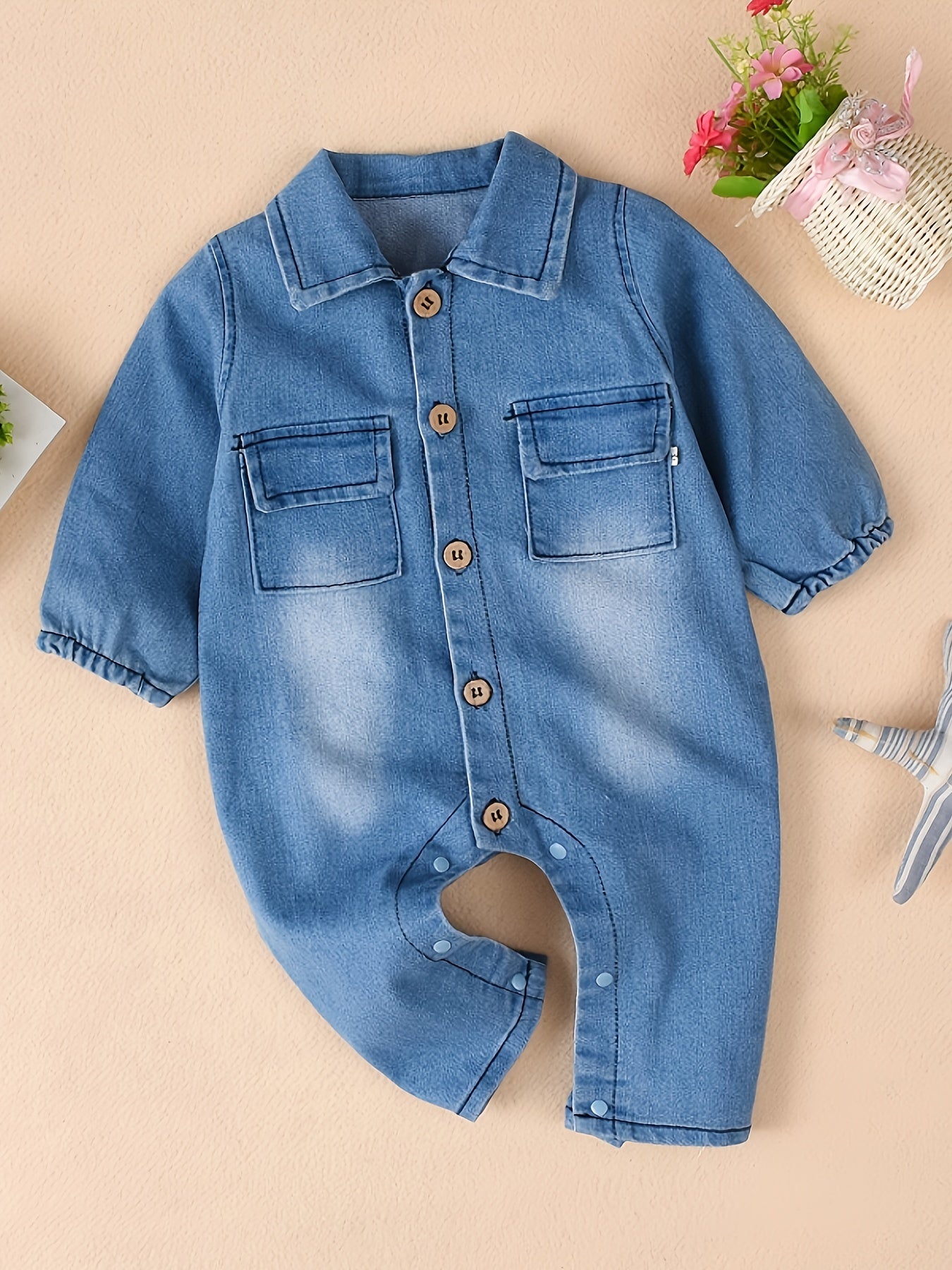 Infant Toddler Denim Jumpsuit Long Sleeve Onesie