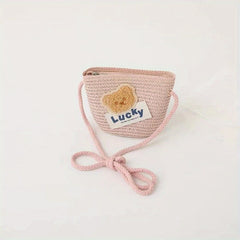 Girls Lucky Bear Shoulder Bag Woven Cion Pouch Canvas Crossbody Bag