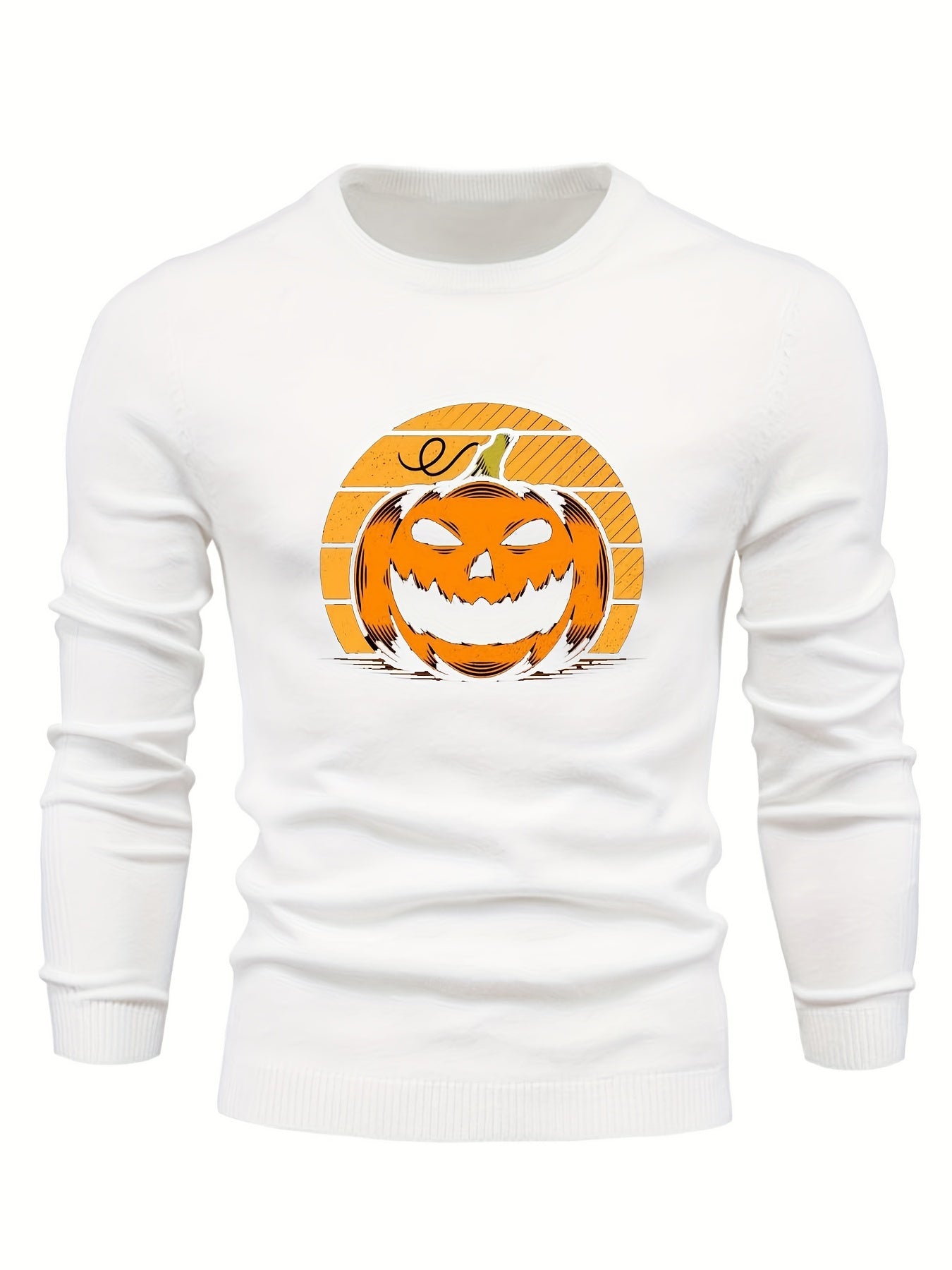 Cartoon Pumpkin Jack O Lantern Slim Warm Sweater Men's Casual Retro Style