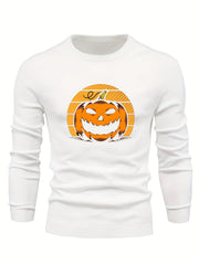 Cartoon Pumpkin Jack O Lantern Slim Warm Sweater Men's Casual Retro Style