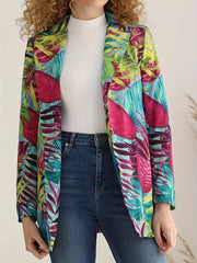 Boho Blazer Women's Plus Tropical Print Lapel Collar Open Front Blazer
