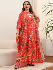 Floral Print Bat Sleeve Maxi Cover Up