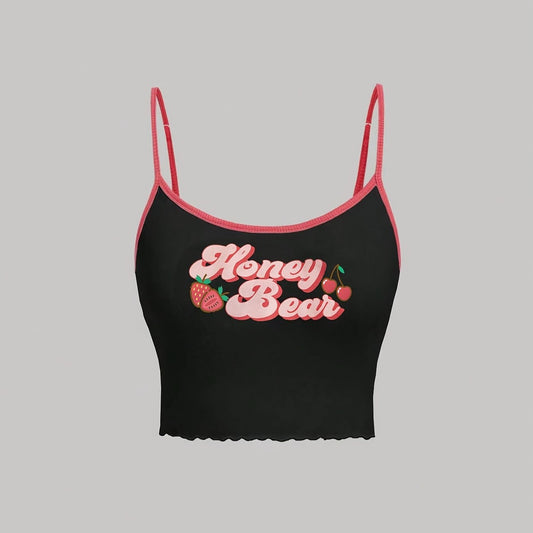 Y2K Spaghetti Top Strawberry Cherry Print Cami