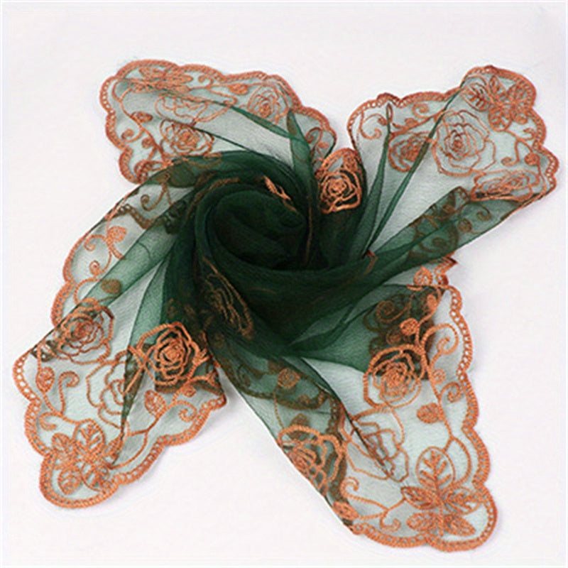 Muslim Embroidered Mesh Gauze Square Scarf Thin Silk Headscarf