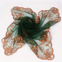 Muslim Embroidered Mesh Gauze Square Scarf Thin Silk Headscarf