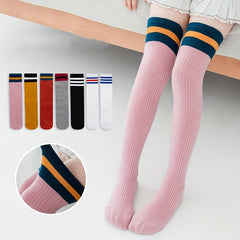 7 Pairs Girls Striped Knee High Socks Breathable Long Stockings
