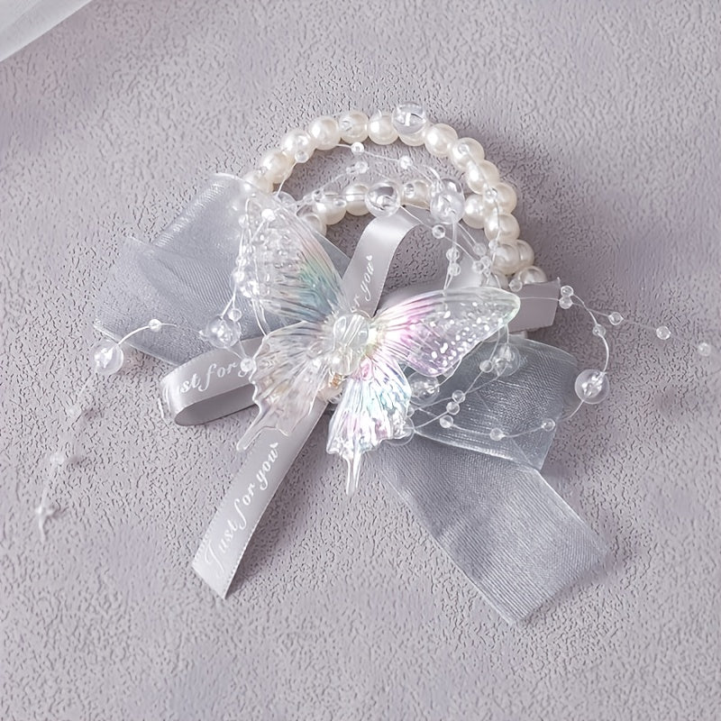 Pearl Flower Bridal Bracelet Bridesmaid Wedding Butterfly Crystal Bracelet