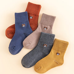 5 Pairs Solid Bear Cotton Socks for Autumn Winter