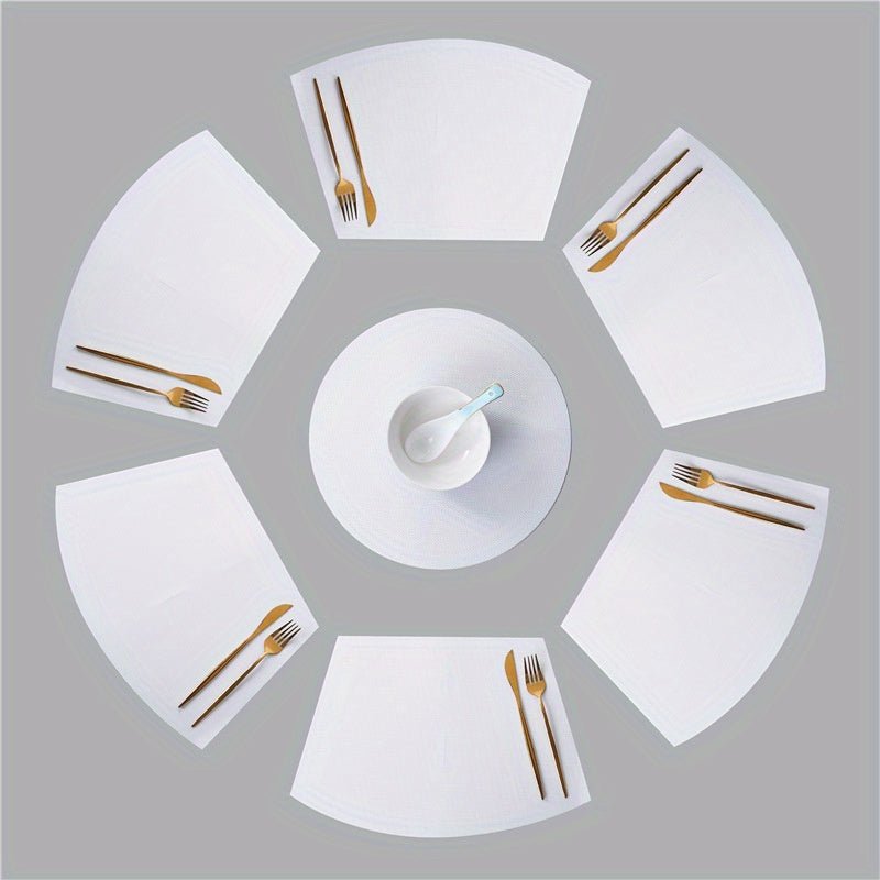 7pcs Waterproof Placemats Set of 6 Fan Shaped & 1 Round